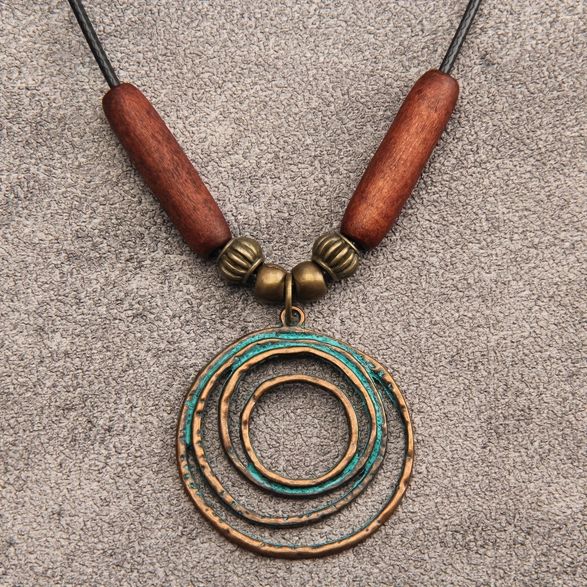 Wood Bead Concentric Circle Necklace