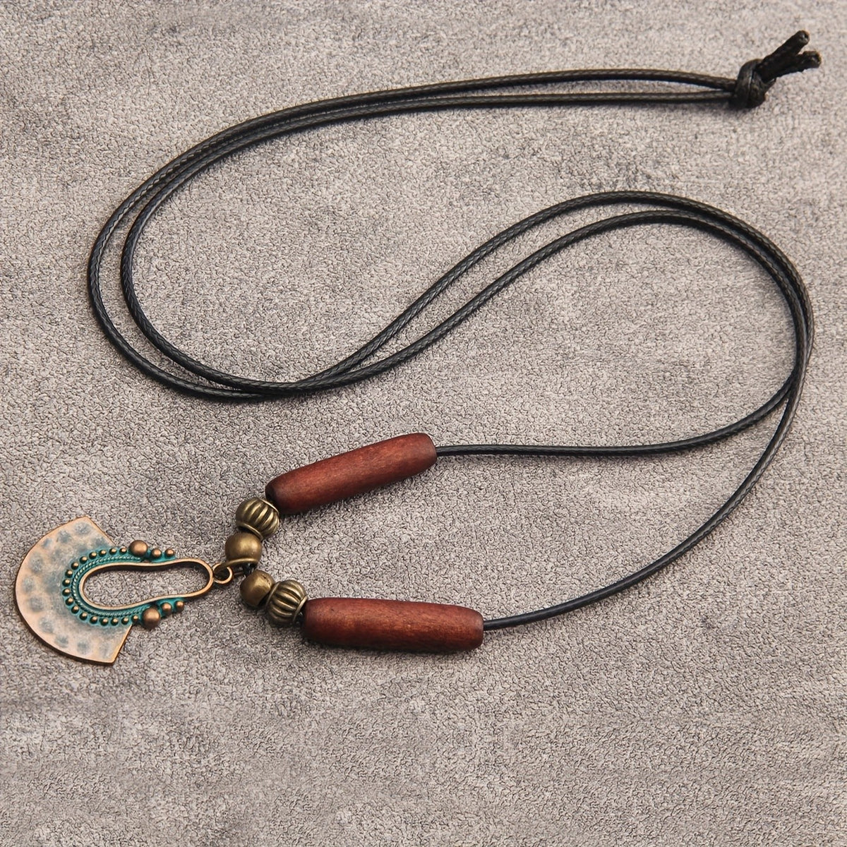 Wood Bead Concentric Circle Necklace