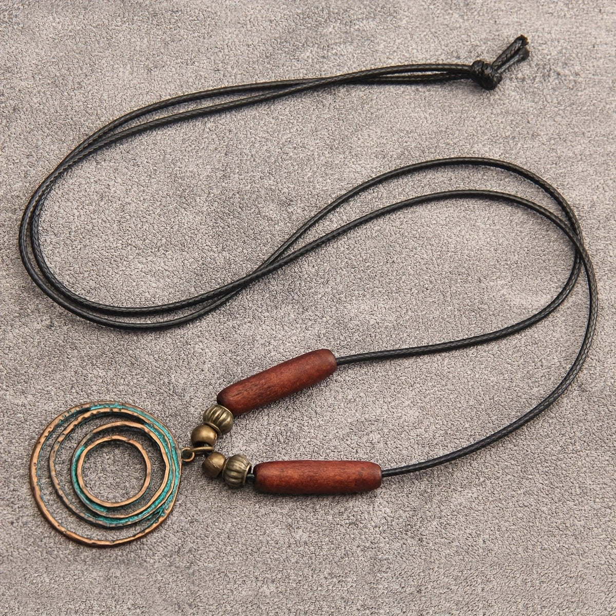Wood Bead Concentric Circle Necklace