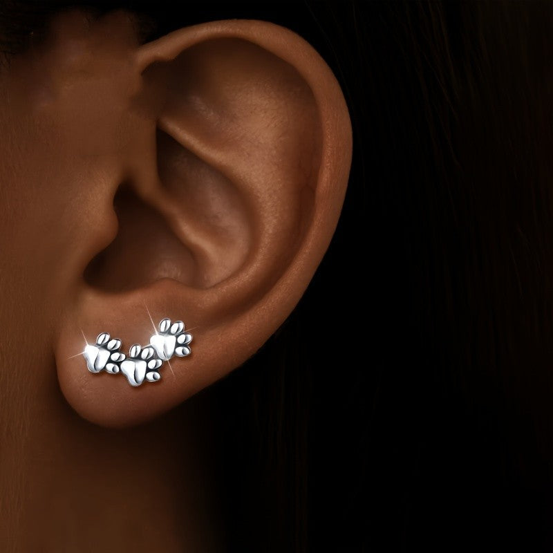 Triple Paw Print Climber Earrings