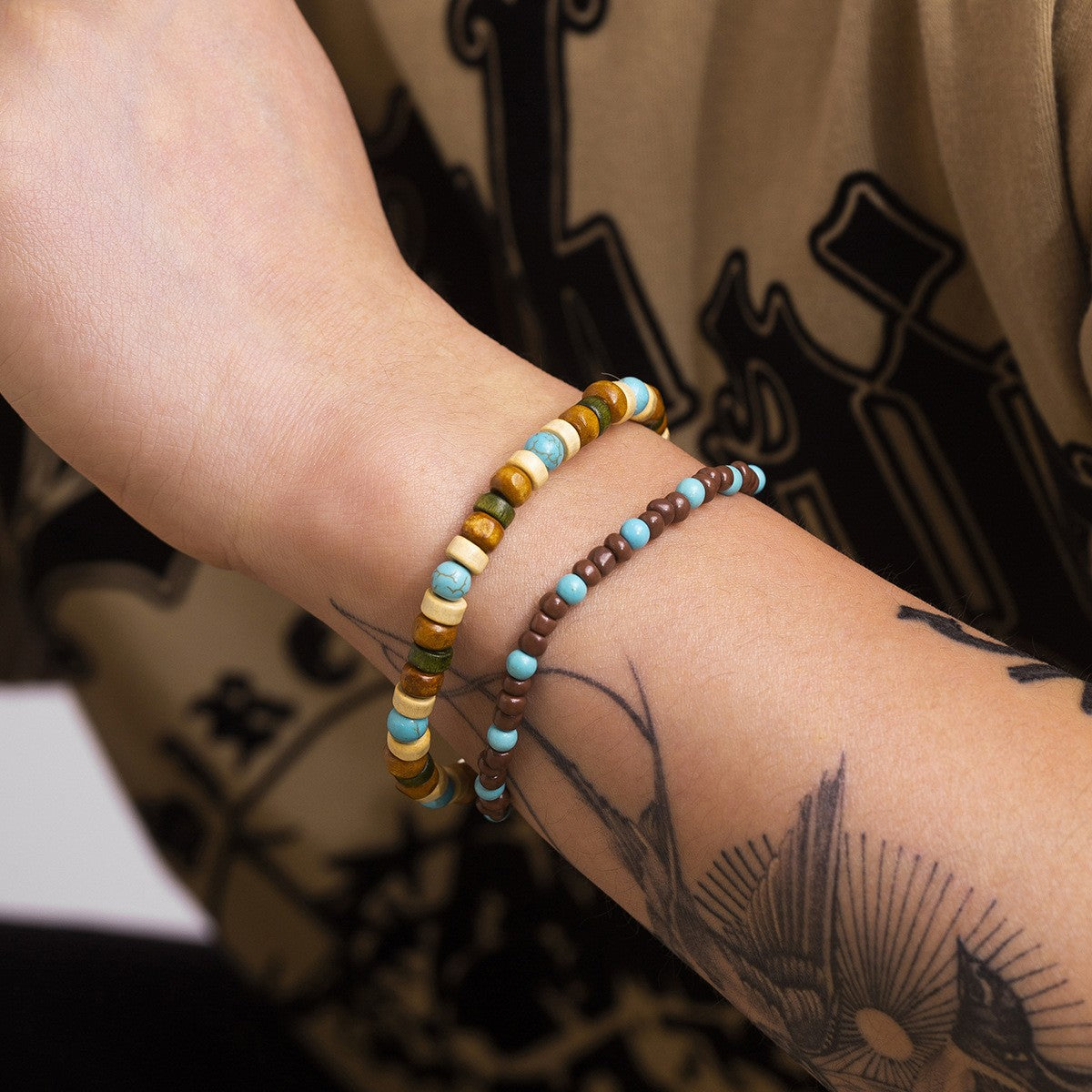 Turquoise & Wood Bead Bracelet Set