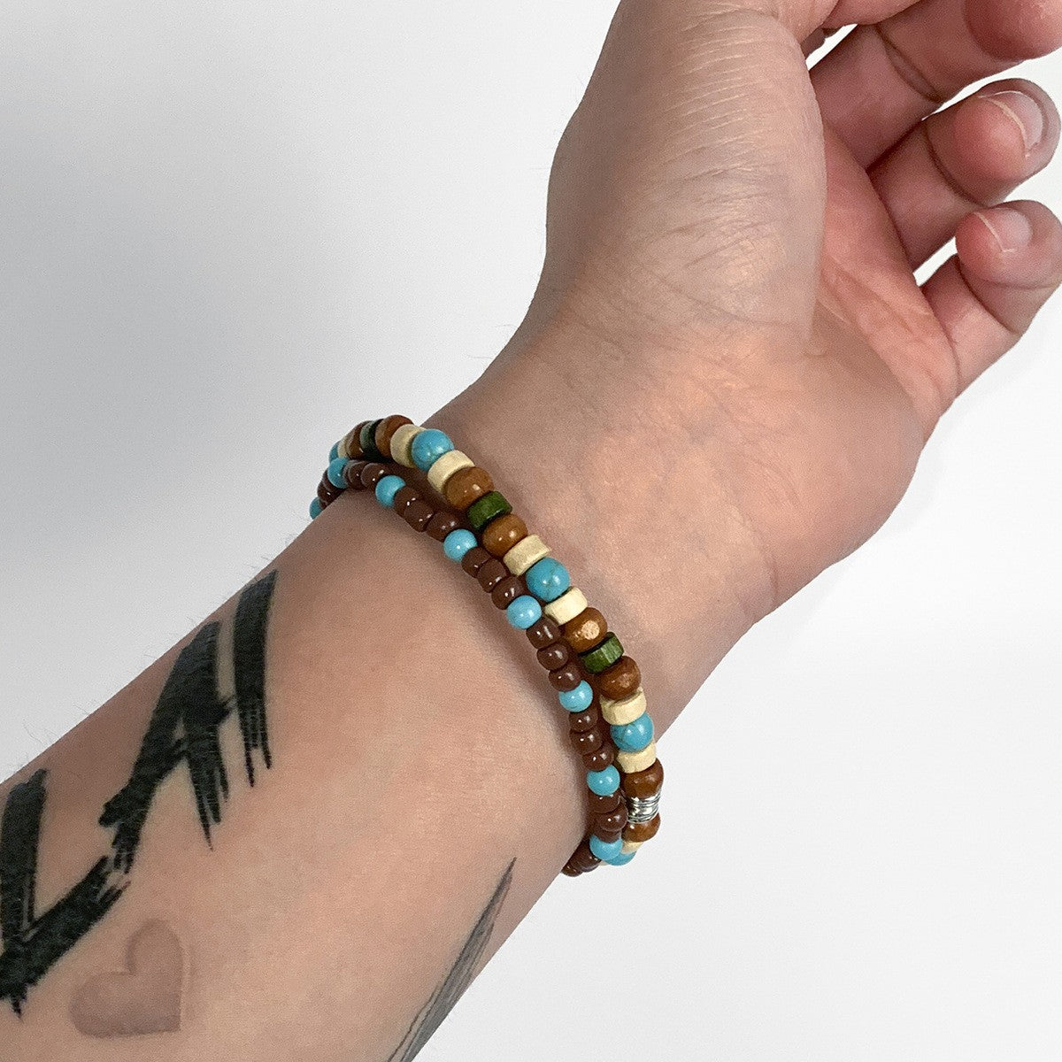 Turquoise & Wood Bead Bracelet Set