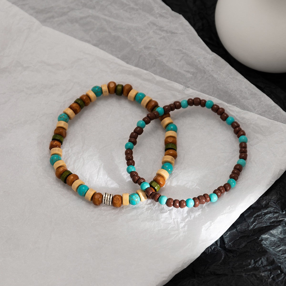 Turquoise & Wood Bead Bracelet Set