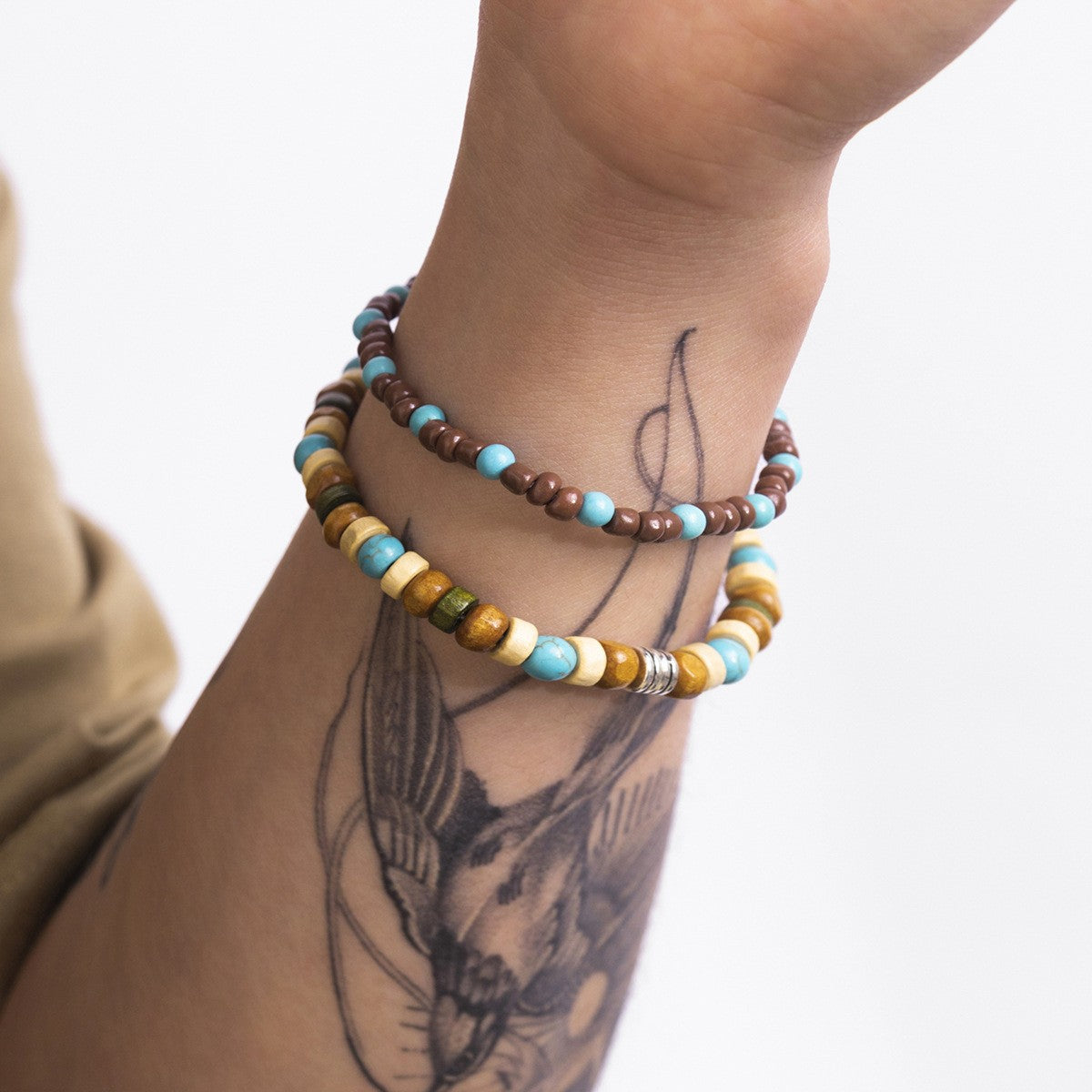 Turquoise & Wood Bead Bracelet Set