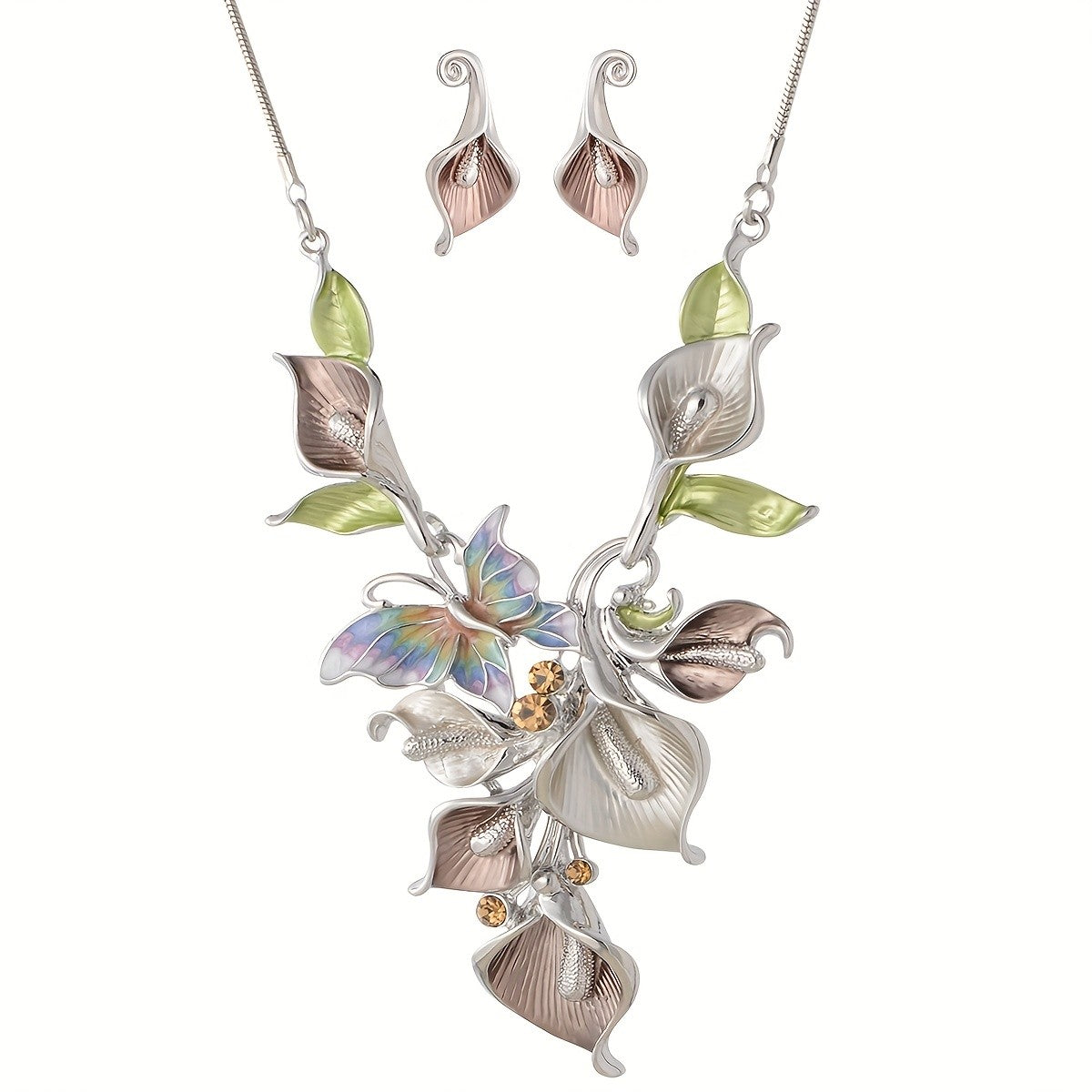 Calla Lily Floral Necklace & Earring Set