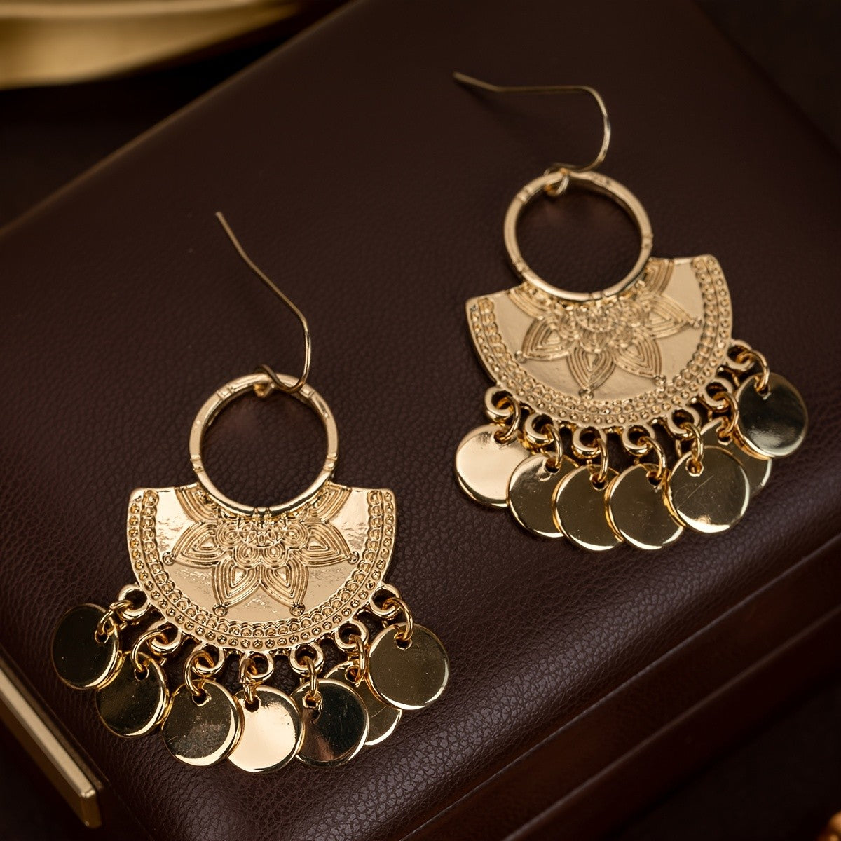 Floral Coin Dangle Earrings