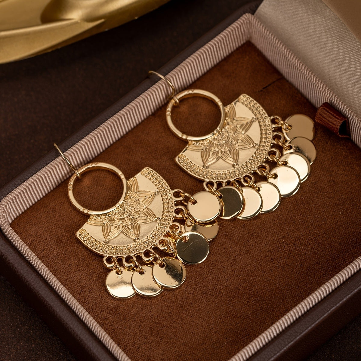 Floral Coin Dangle Earrings