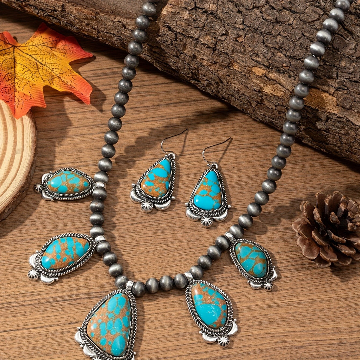Turquoise Multi-Stone Beaded Necklace & Earring Set