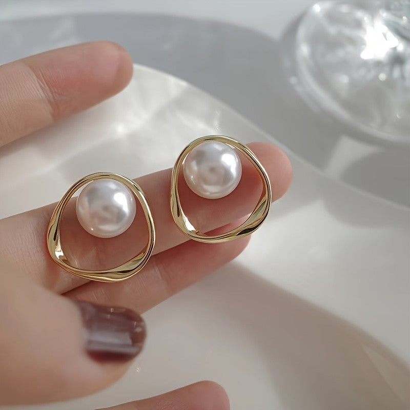 Gold-Tone Pearl Frame Earrings
