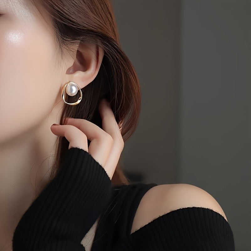 Gold-Tone Pearl Frame Earrings