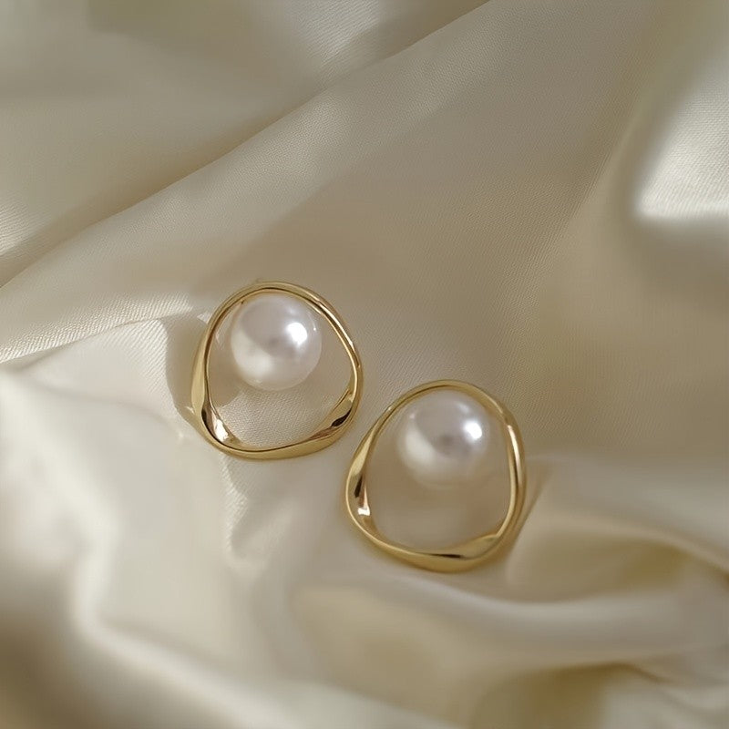 Gold-Tone Pearl Frame Earrings