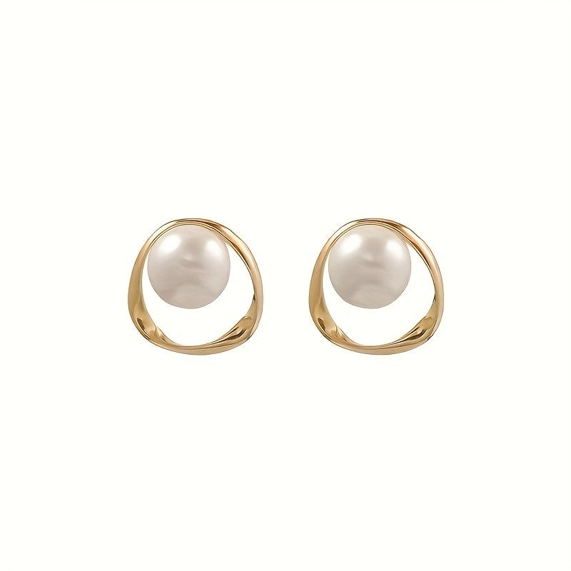Gold-Tone Pearl Frame Earrings