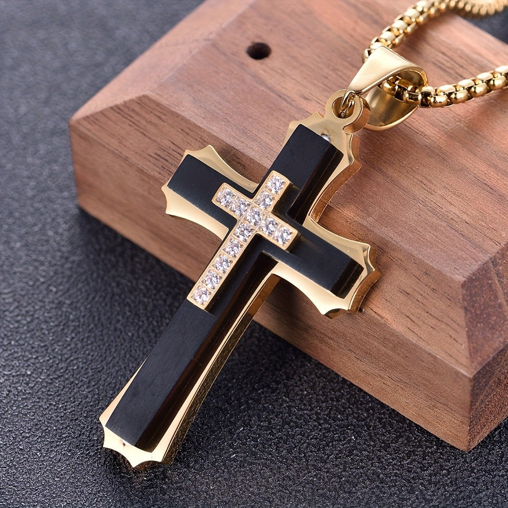 Black & Gold Crystal Cross Necklace