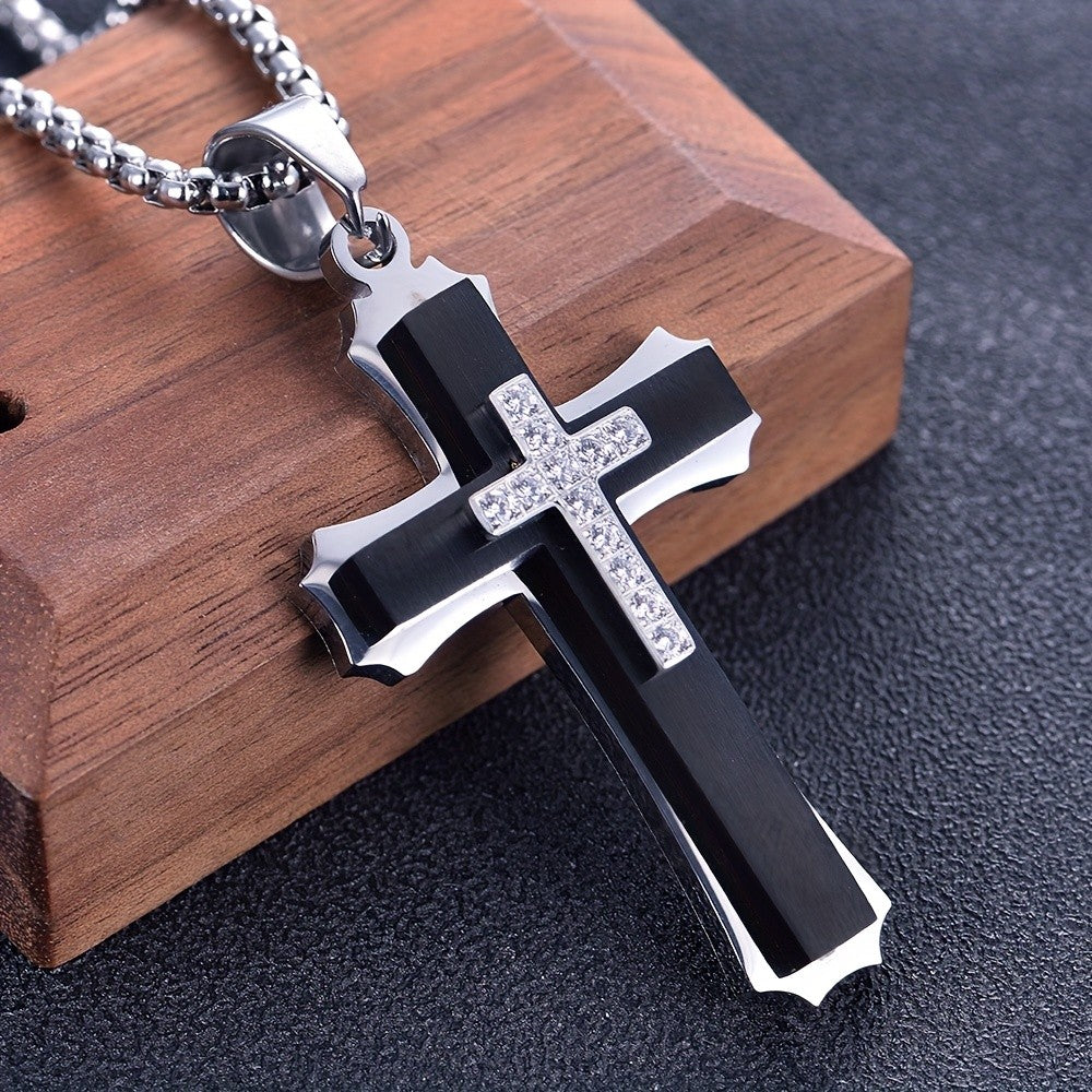 Black & Gold Crystal Cross Necklace
