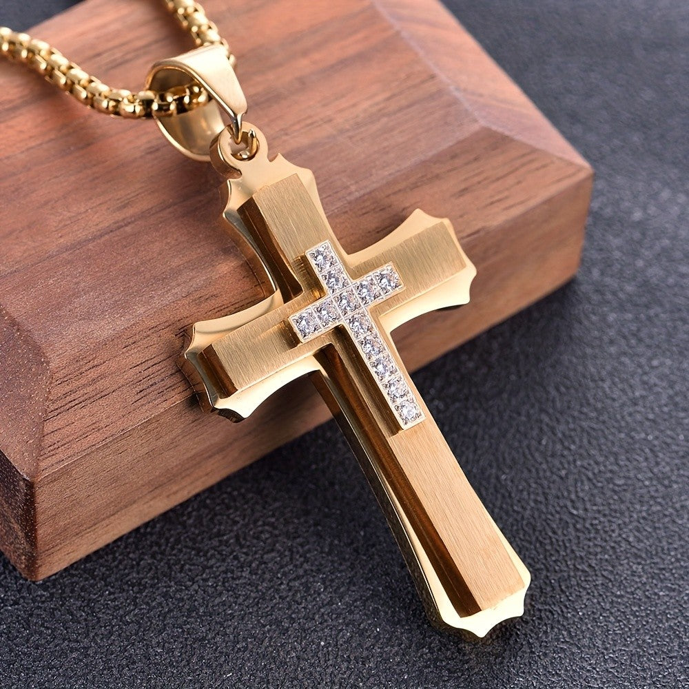 Black & Gold Crystal Cross Necklace