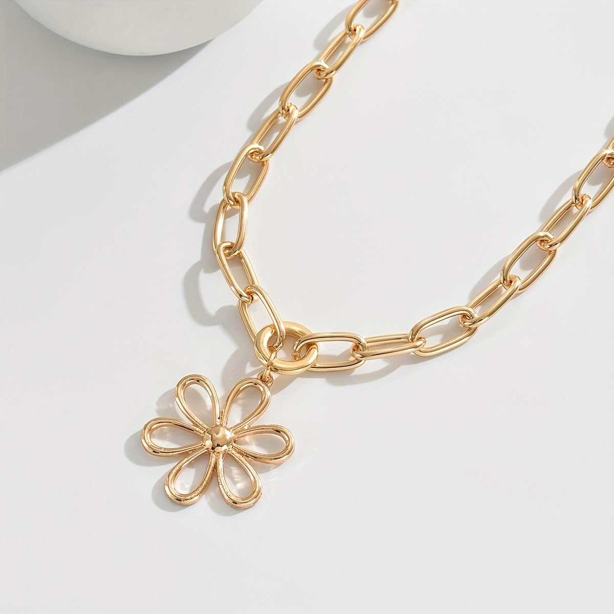 Open Flower Oval Link Necklace