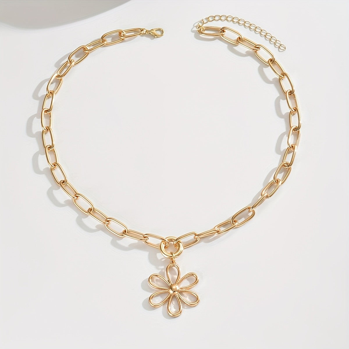 Open Flower Oval Link Necklace