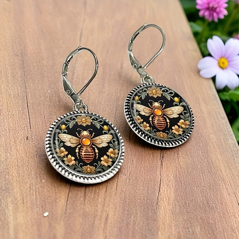 Vintage Bee Floral Glass Earrings