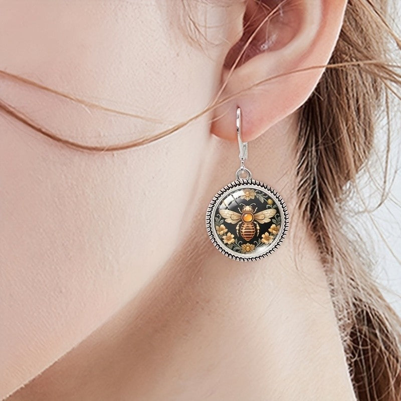 Vintage Bee Floral Glass Earrings