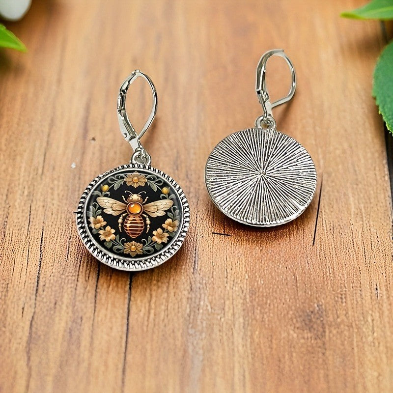 Vintage Bee Floral Glass Earrings