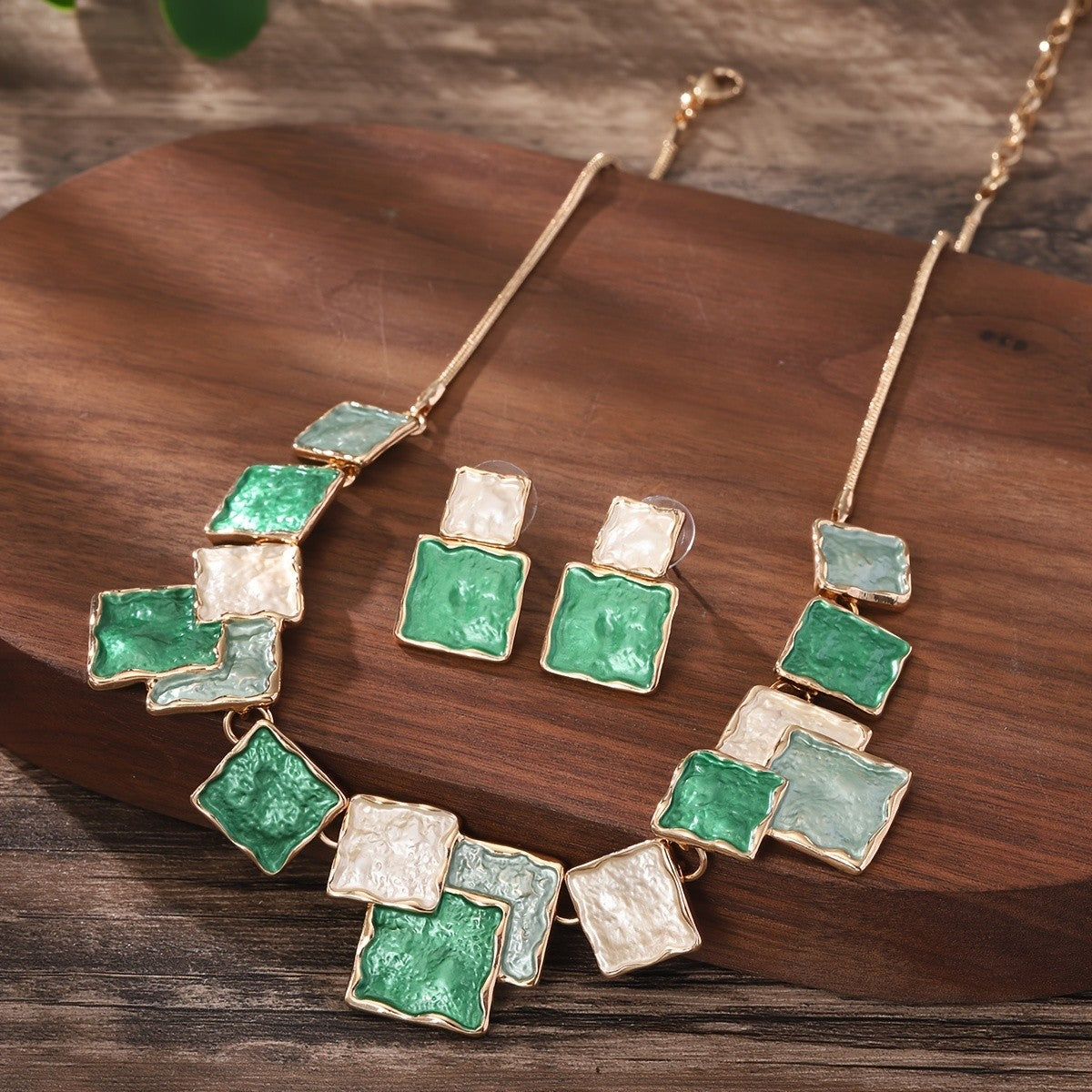 Enamel Square Jewelry Set