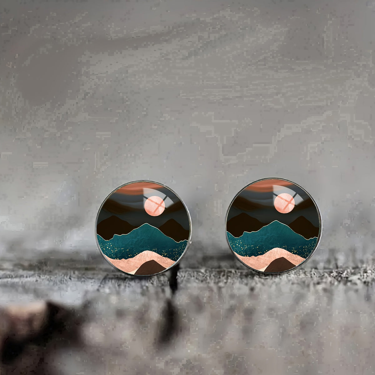 Mountain Forest Landscape Stud Earrings