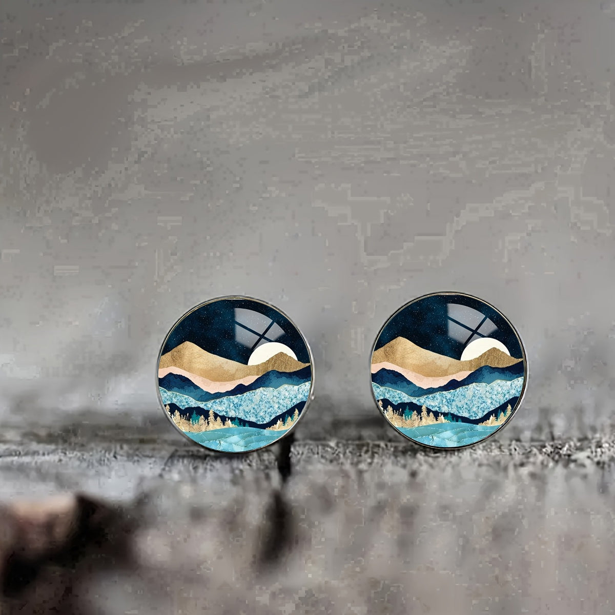 Mountain Forest Landscape Stud Earrings