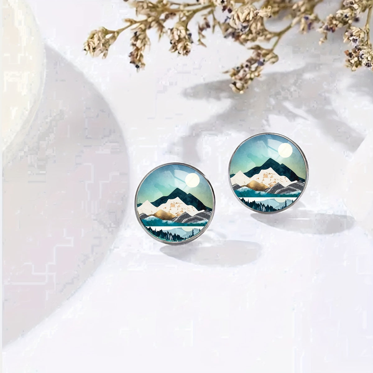 Mountain Forest Landscape Stud Earrings