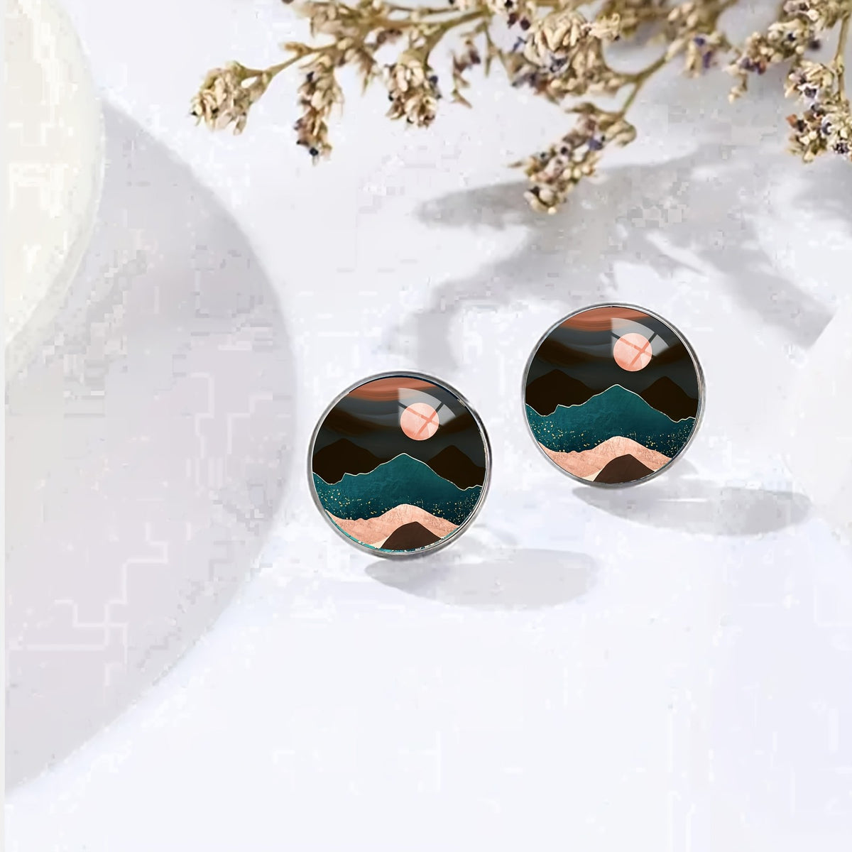 Mountain Forest Landscape Stud Earrings