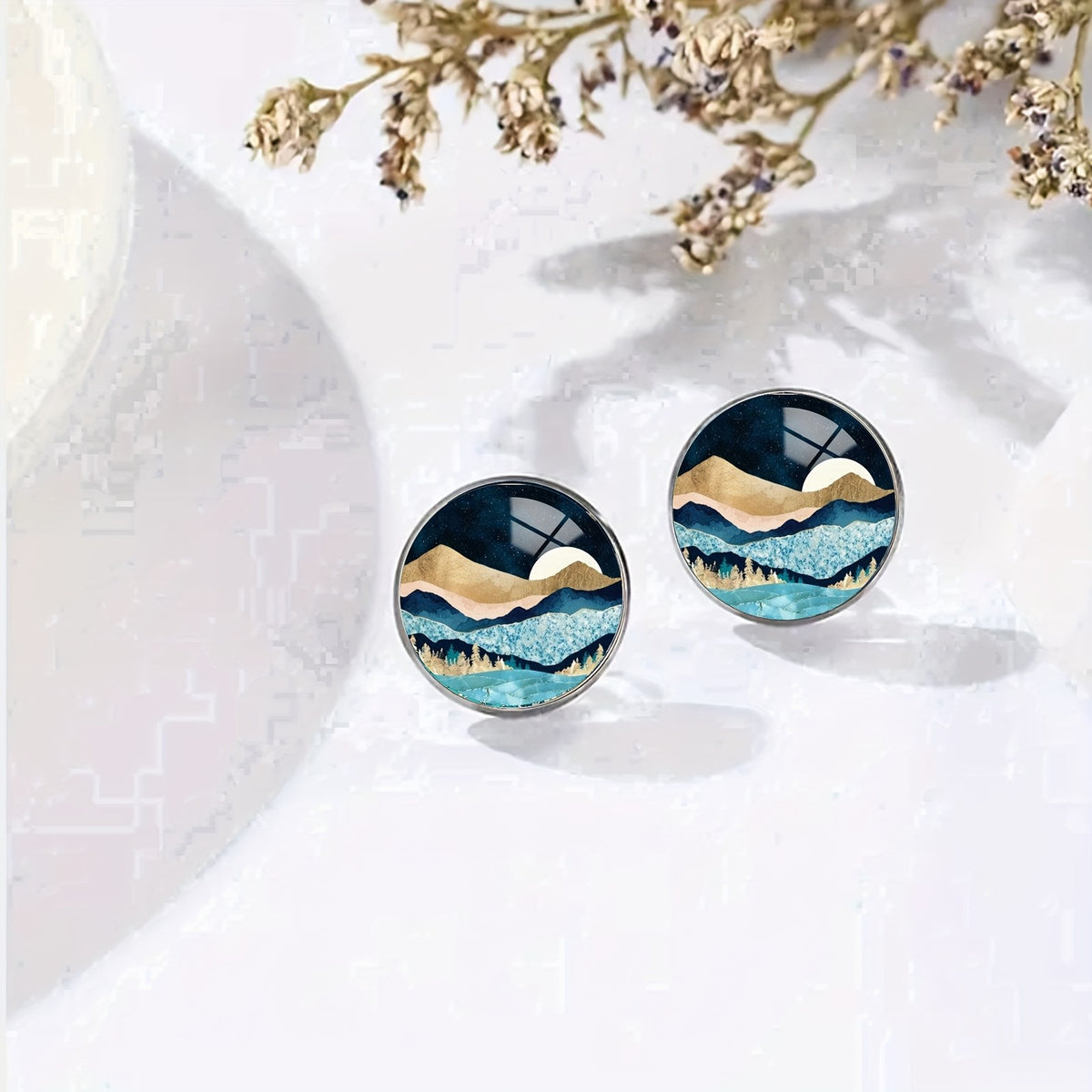 Mountain Forest Landscape Stud Earrings