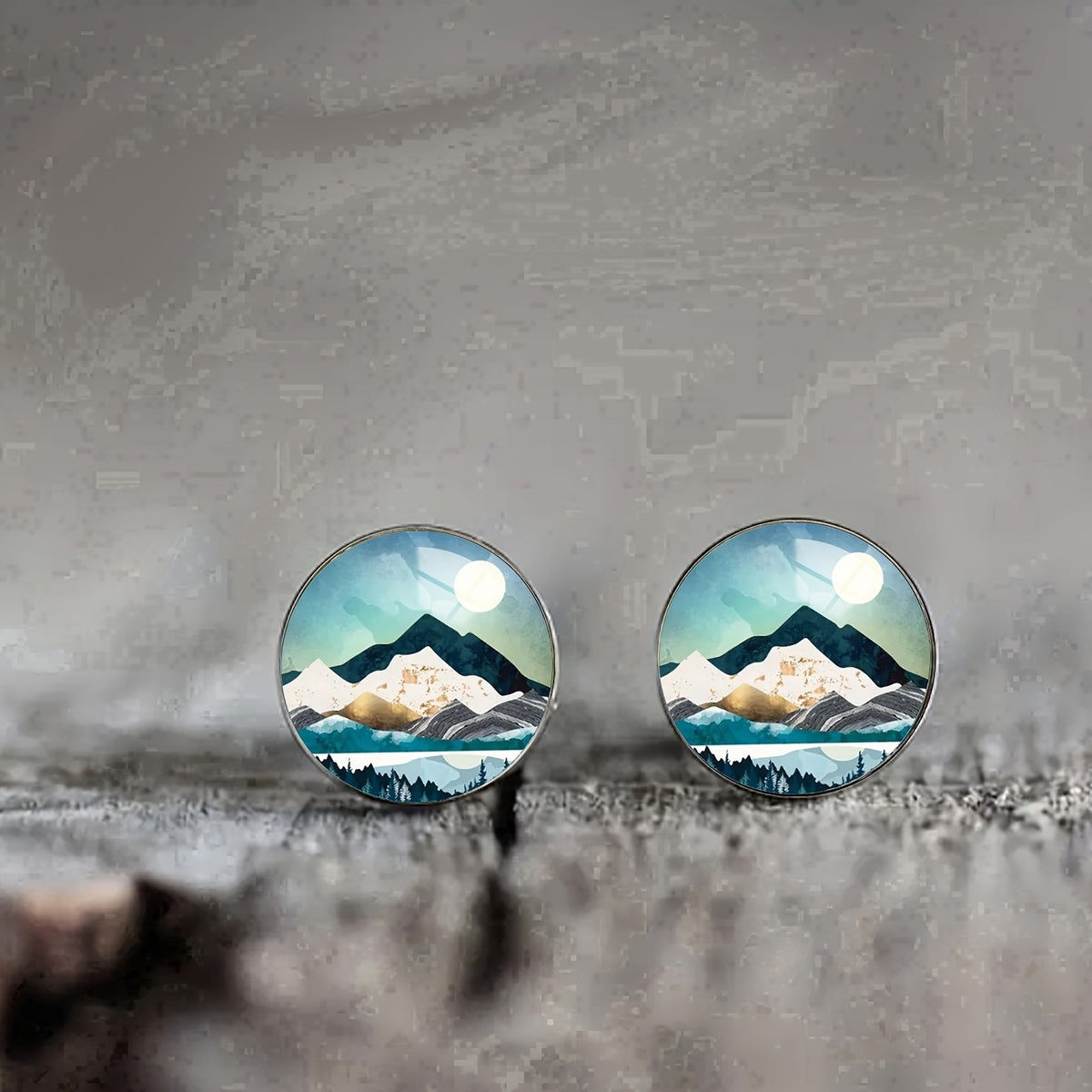 Mountain Forest Landscape Stud Earrings