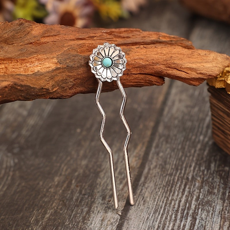 Turquoise Floral Hairpin