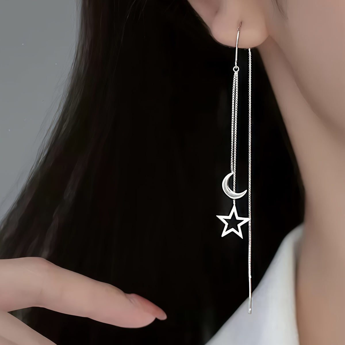 Moon & Star Chain Drop Earrings