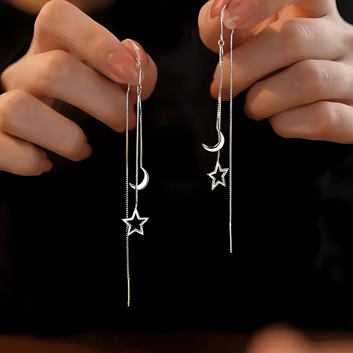 Moon & Star Chain Drop Earrings