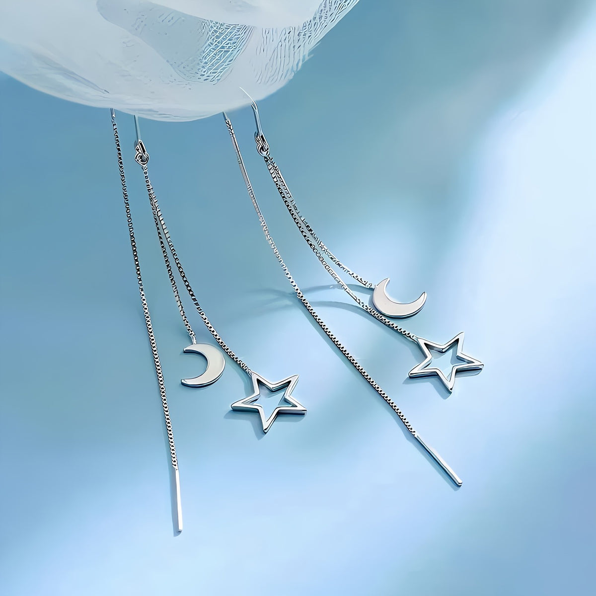 Moon & Star Chain Drop Earrings