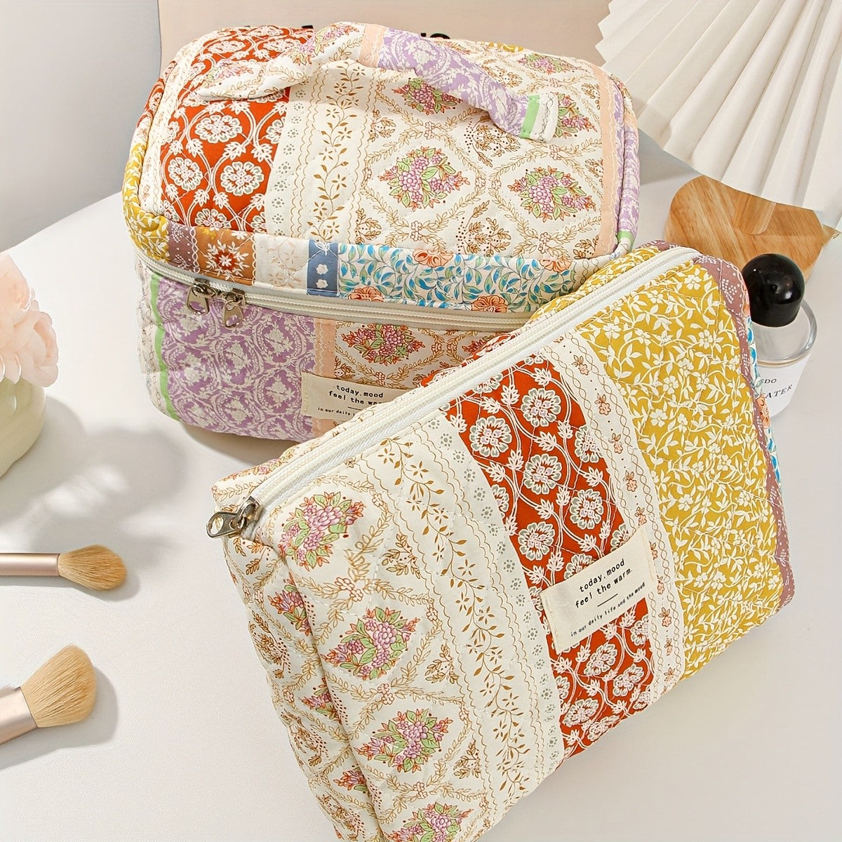 Patchwork Floral Quilted Cosmetic Bag