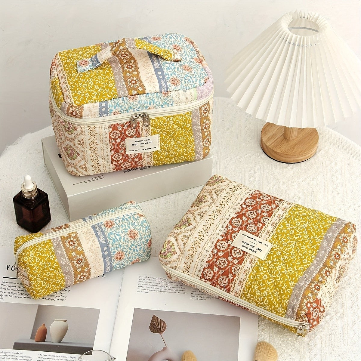 Patchwork Floral Quilted Cosmetic Bag