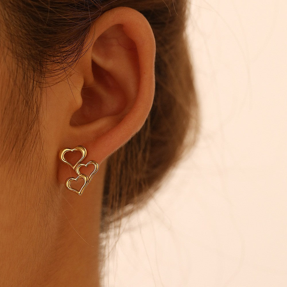 Nested Hollow Heart Stud Earrings