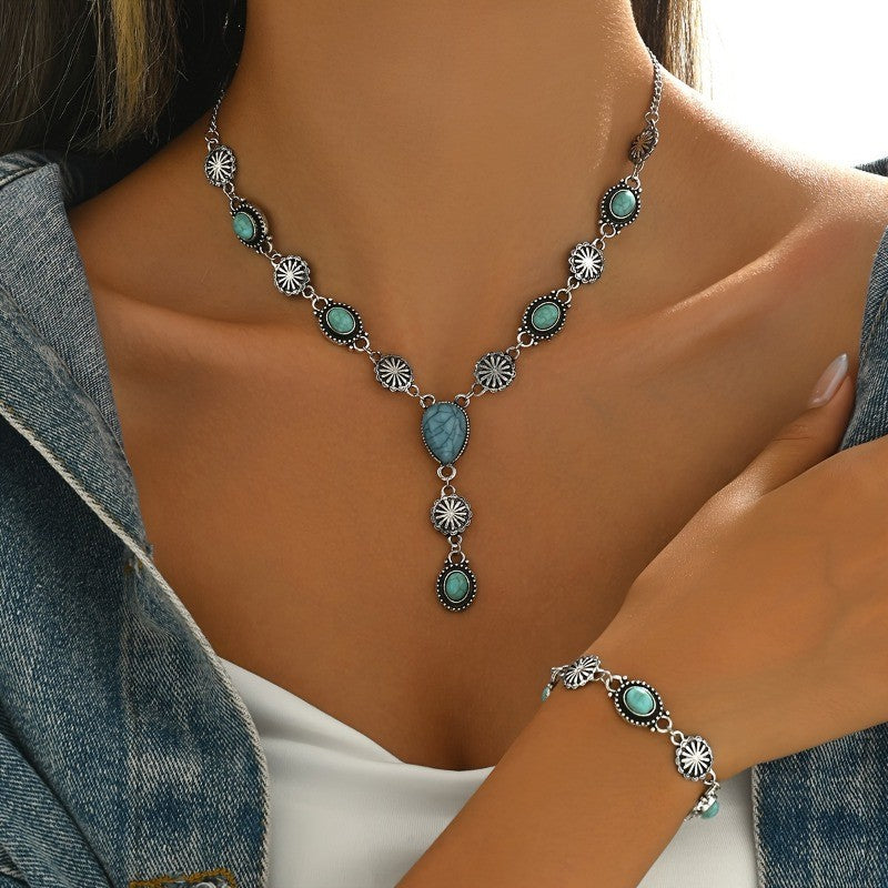 Turquoise Sunburst Y-Necklace & Bracelet Set