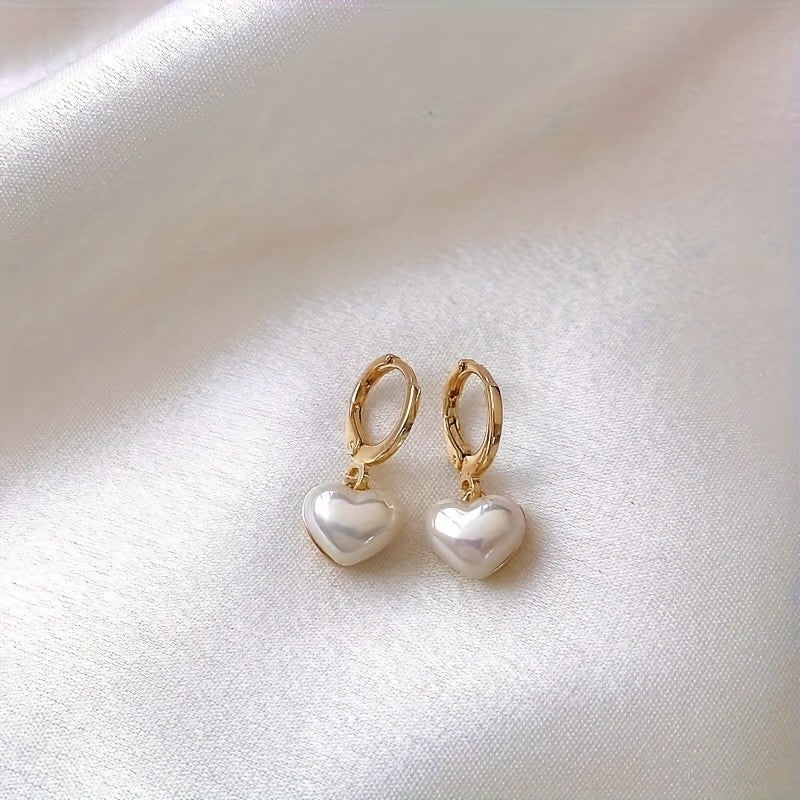 Iridescent Heart Drop Hoop Earrings
