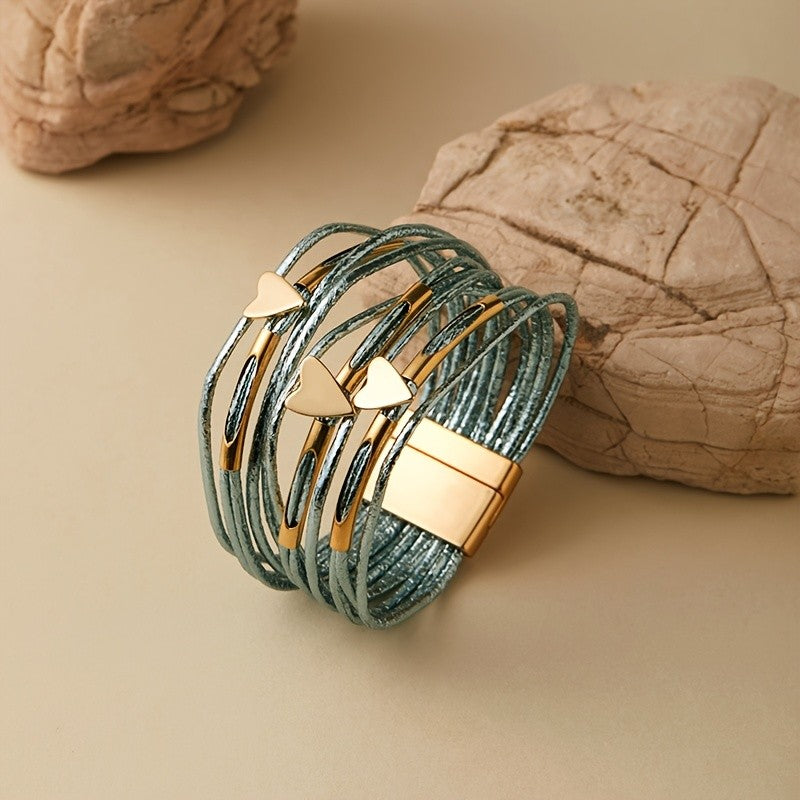 Layered Heart Faux Leather Bracelet