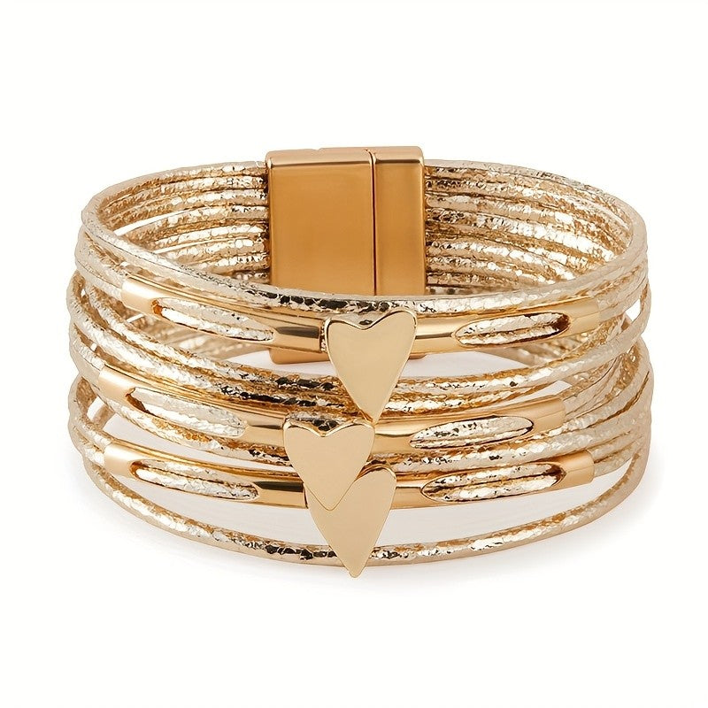 Layered Heart Faux Leather Bracelet