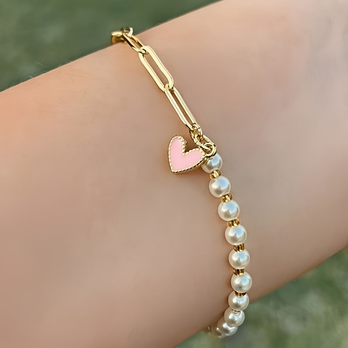 Pink Heart Pearl Bracelet