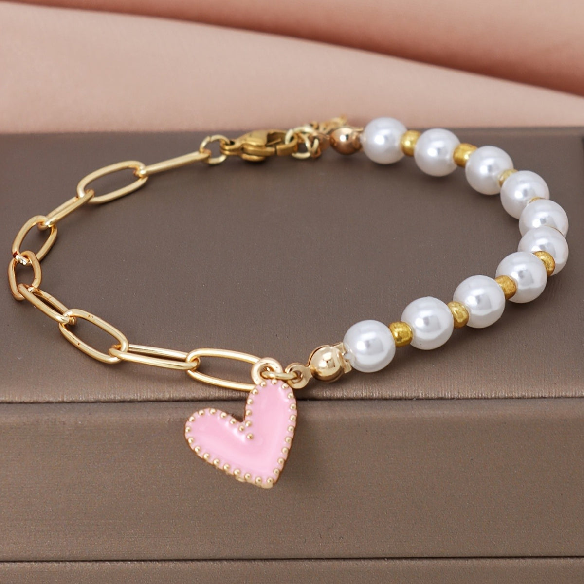 Pink Heart Pearl Bracelet