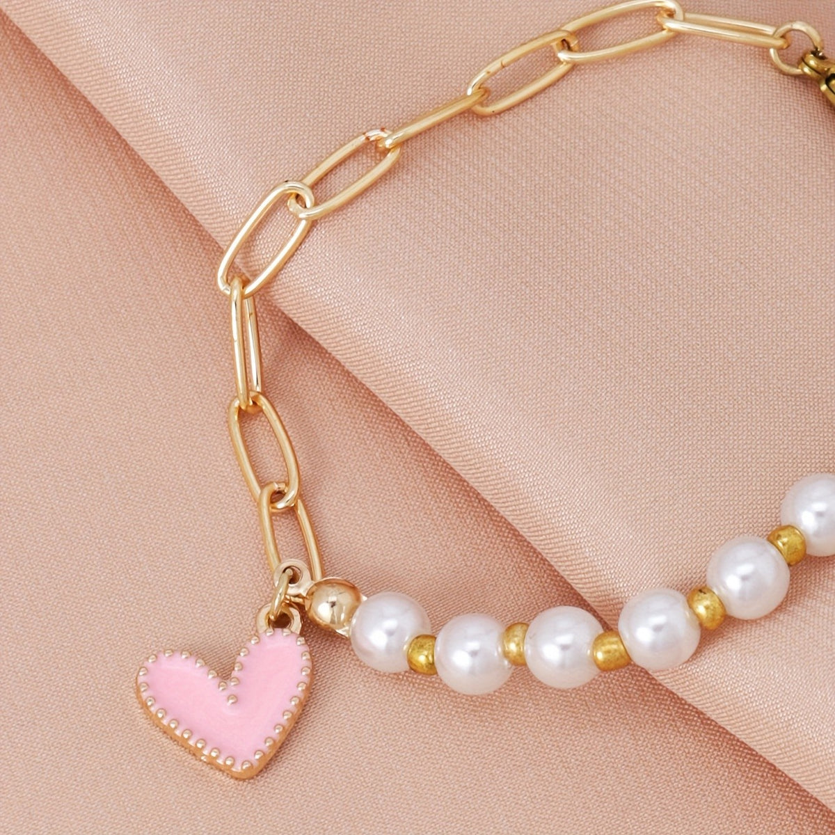 Pink Heart Pearl Bracelet