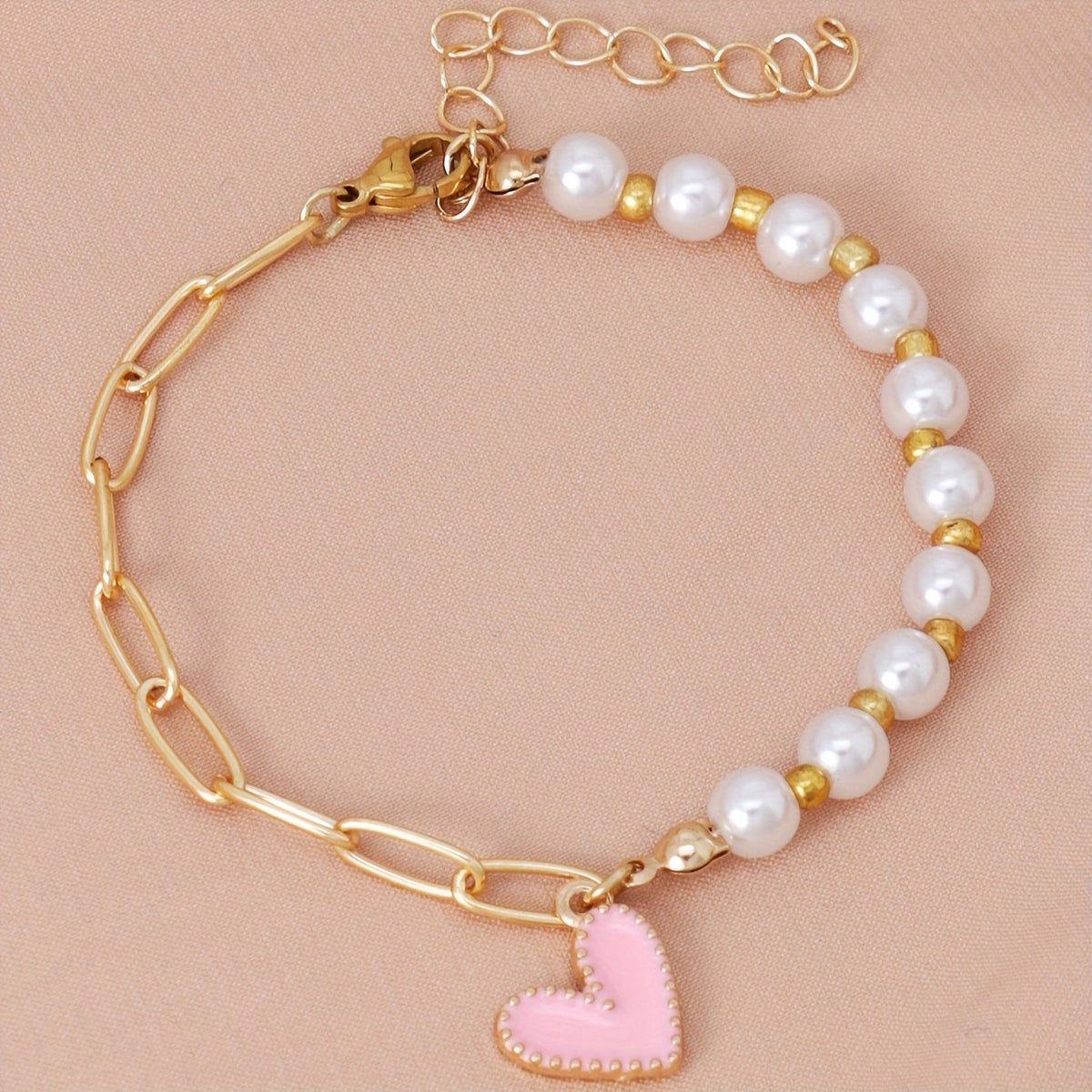 Pink Heart Pearl Bracelet