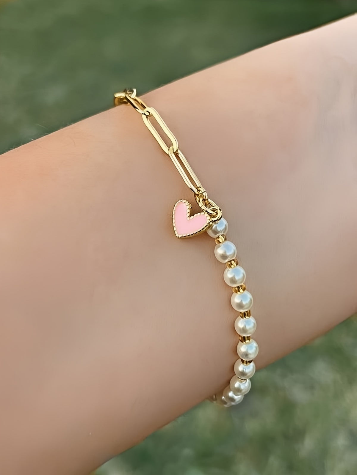 Pink Heart Pearl Bracelet
