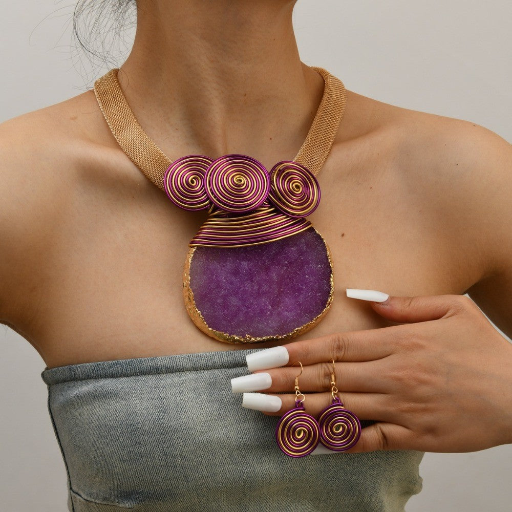Pink Stone Spiral Necklace Set