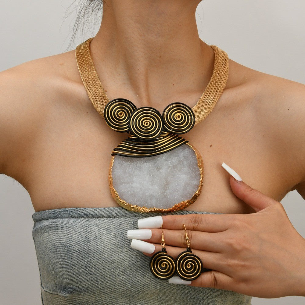 Pink Stone Spiral Necklace Set