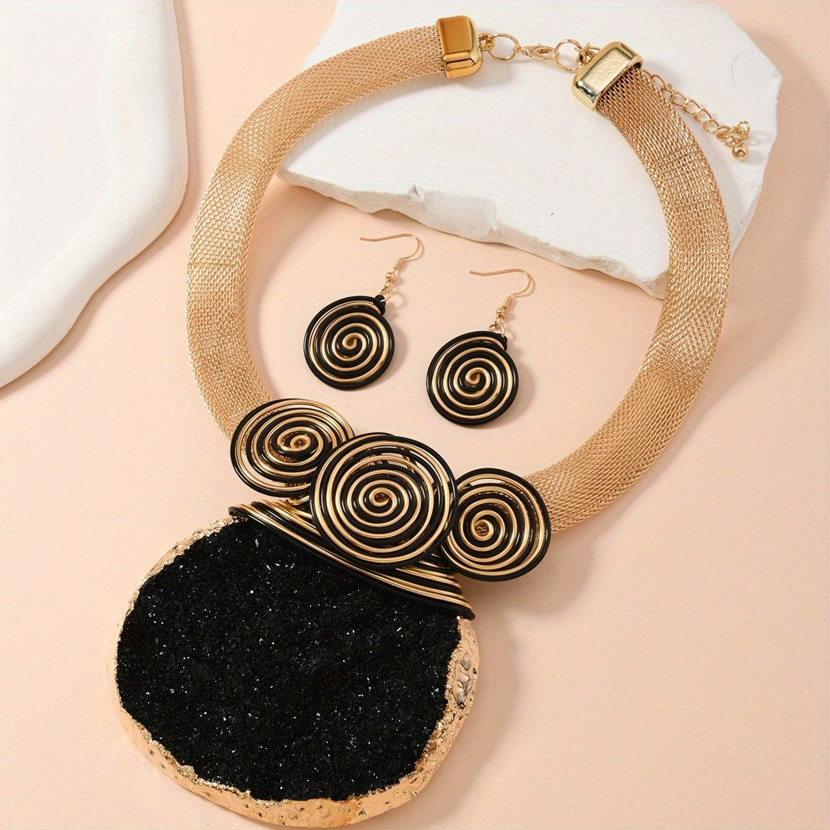 Pink Stone Spiral Necklace Set